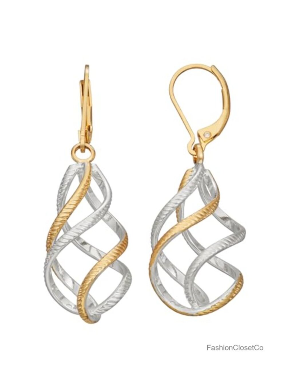 Napier Mixed Metal Linear Earrings Twisted Drop Leverback Closure